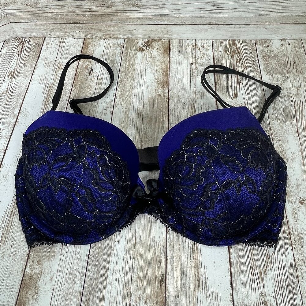 VICTORIA'S SECRET 34C Very Sexy Lined Demi Purple Black Lace Underwire Bra